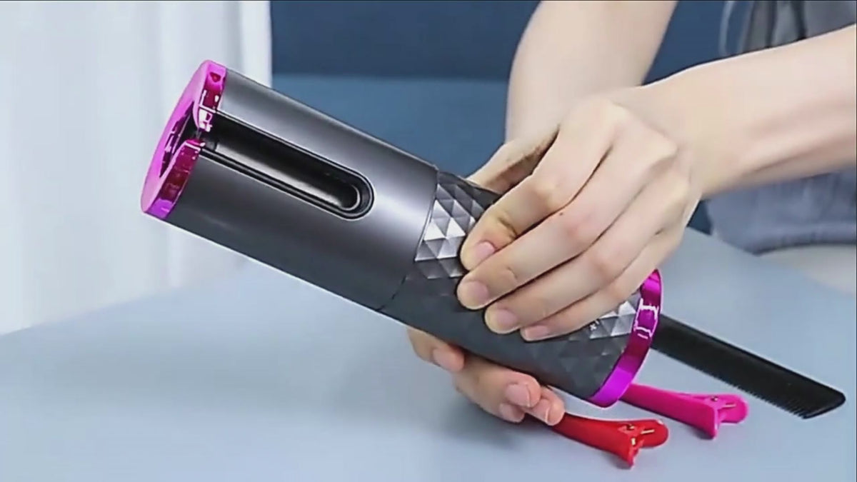 Rizador automático de cabello recargable para mujer, portátil, con pantalla LCD