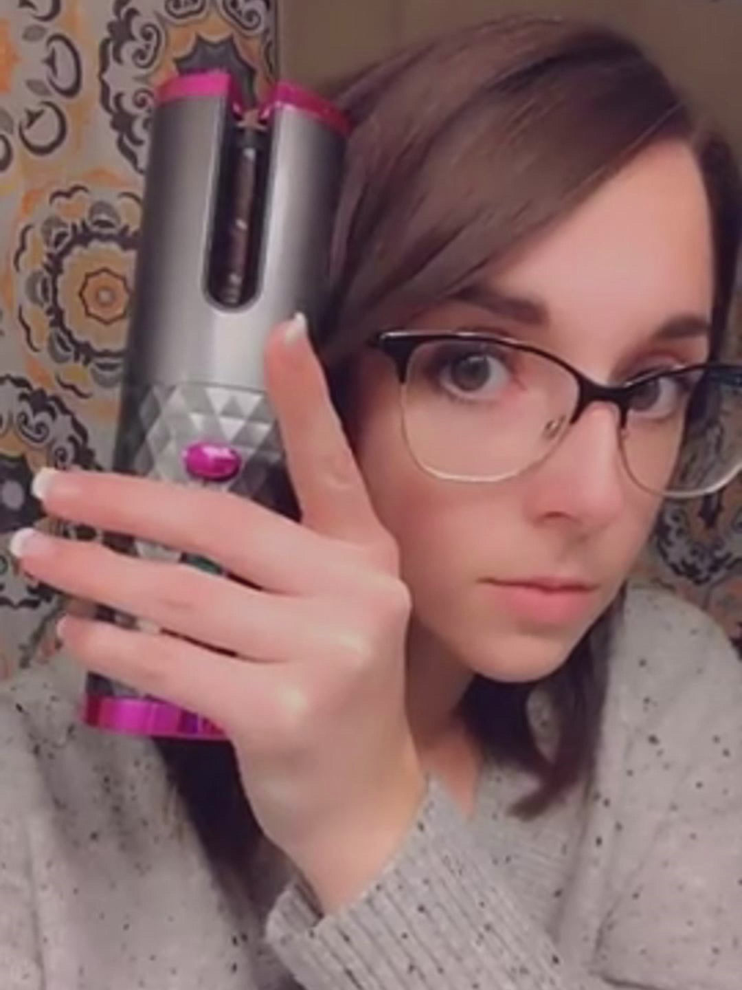 Rizador automático de cabello recargable para mujer, portátil, con pantalla LCD